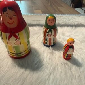 Vintage Wooden Russian 3-Piece Nesting Dolls